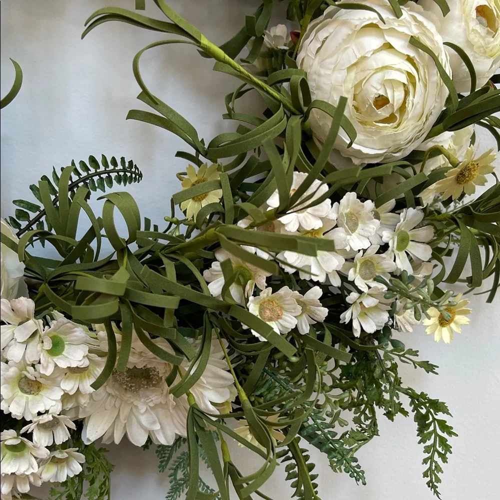 Elegant Upcycled Green and White Floral Wreath